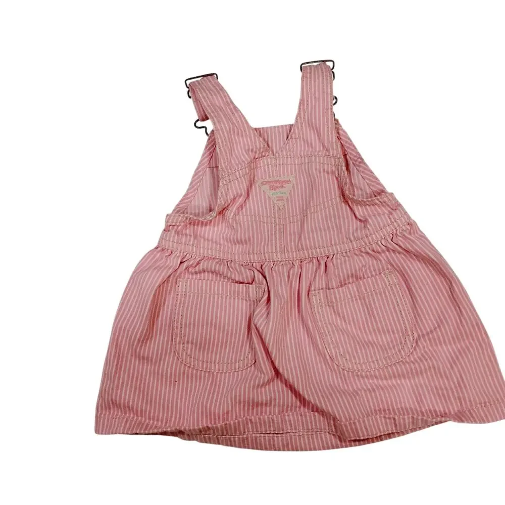 Vintage 12Month Baby Girl Osh Gosh Dress Pink White Striped Butterfly Embroidery